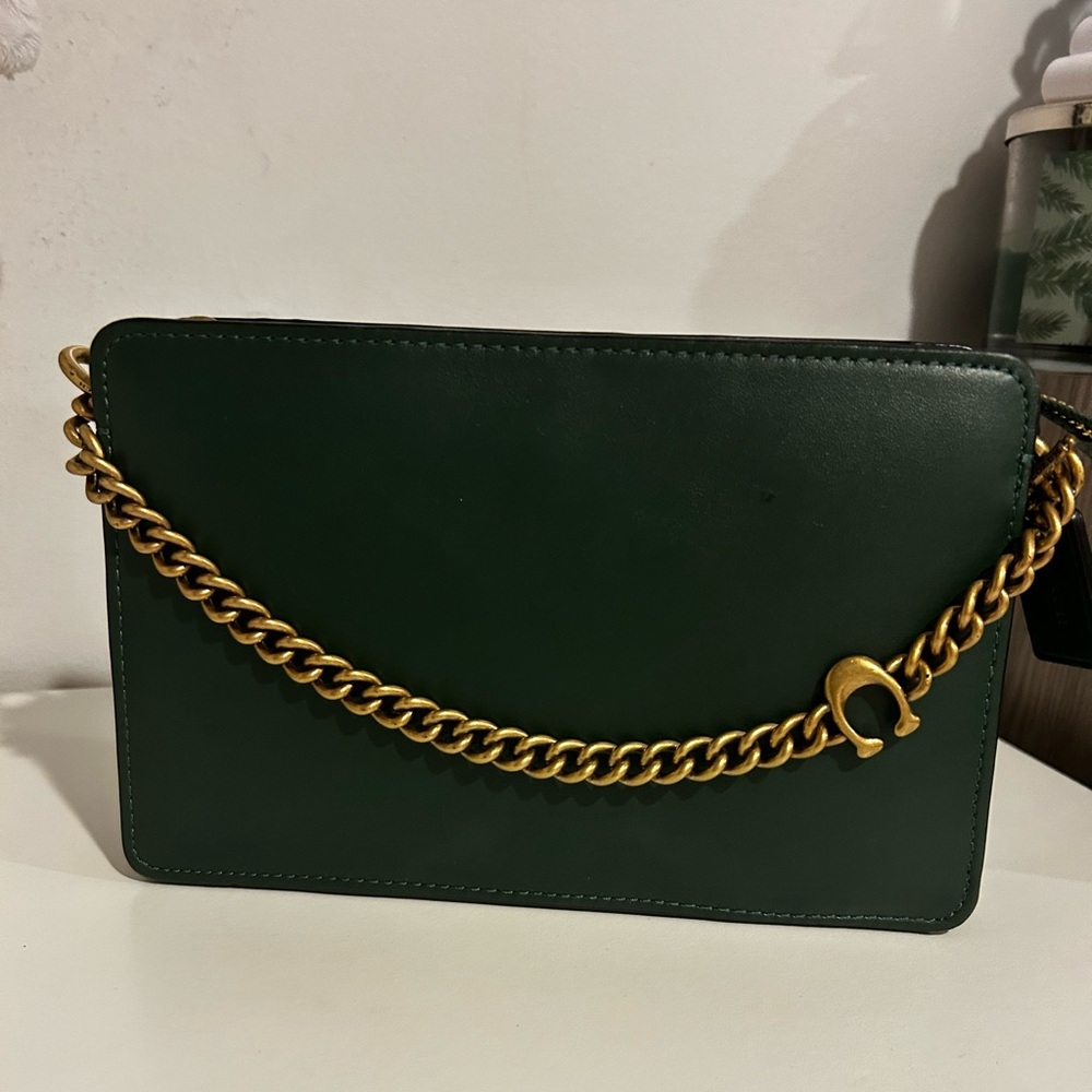 Coach signature chain crossbody in everglade green